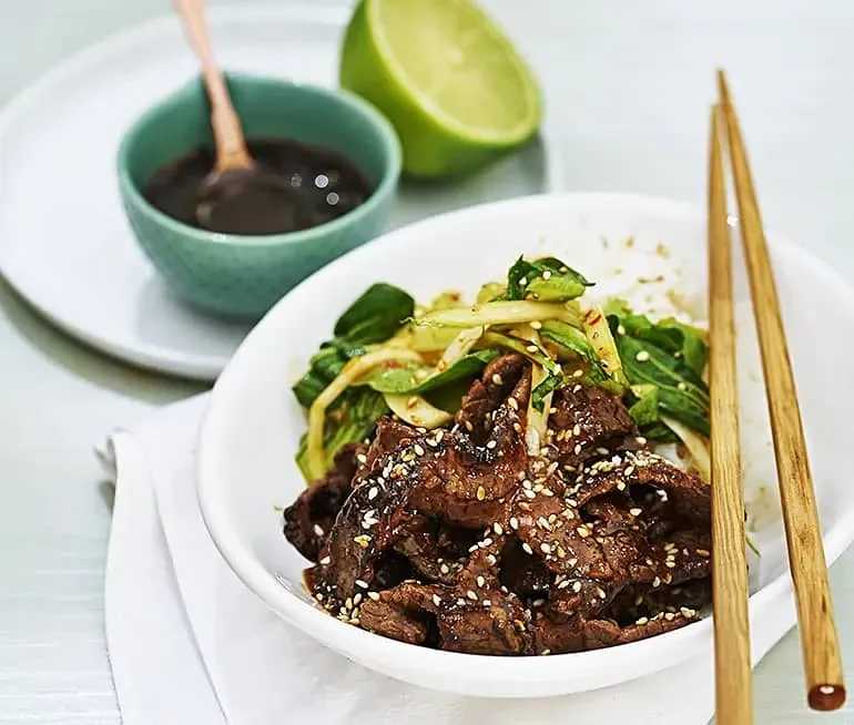 Lövbiff teriyaki med pak choi och lime